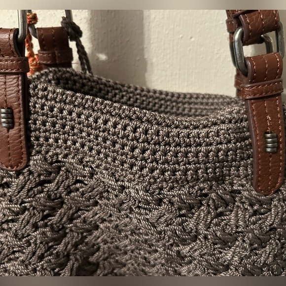 TheSak crochet bag, zipper close, lined 2strap, taupe, logo dangle + colorsplash - Picture 12 of 12